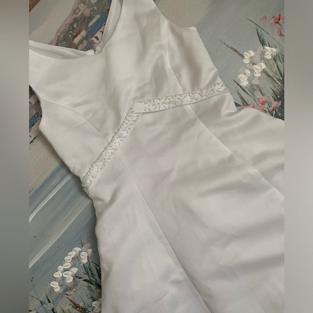 Flower Girl Formal White Satin Dress Fit & Flare Princess Pageant💍👑🎀✨